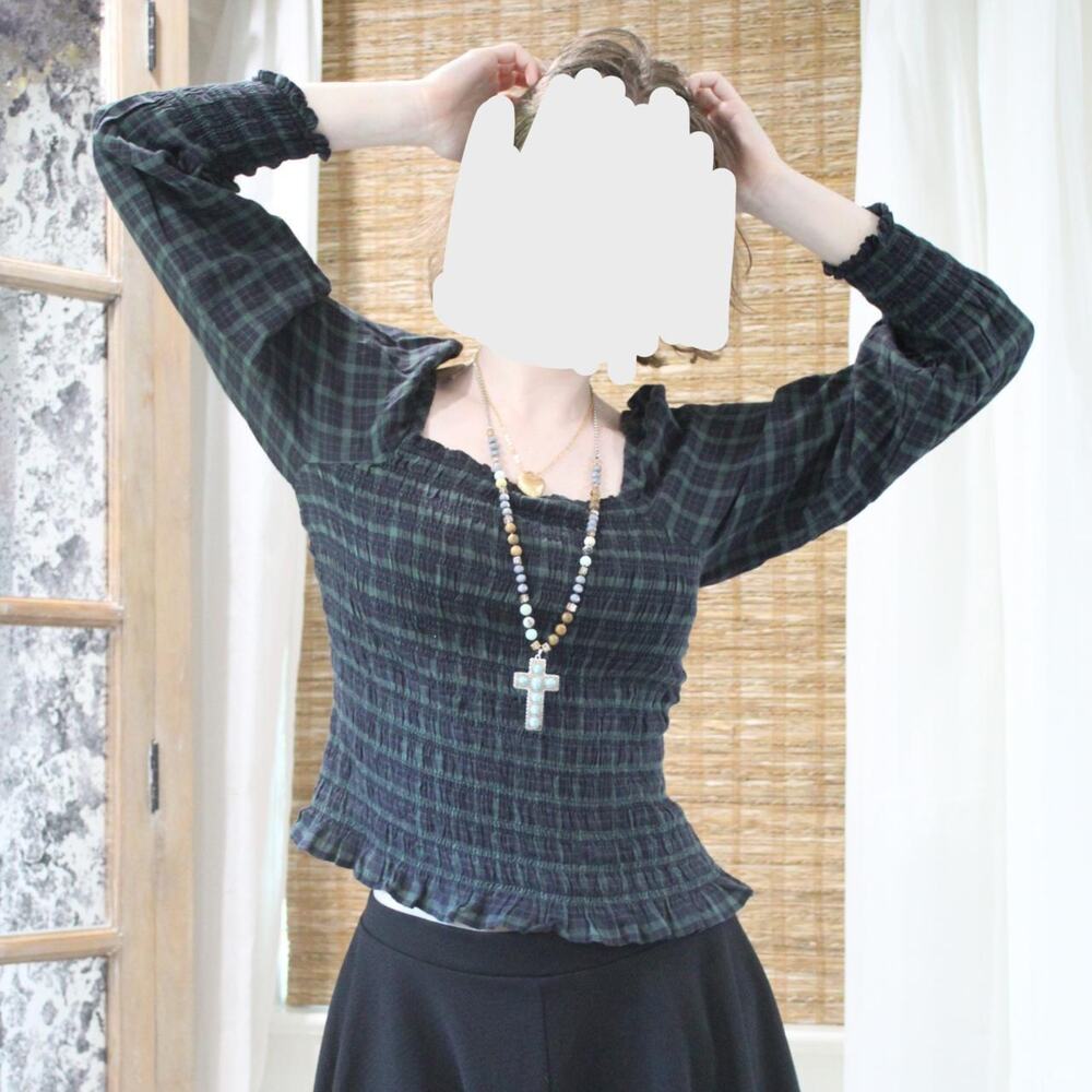Black and green plaid blouse